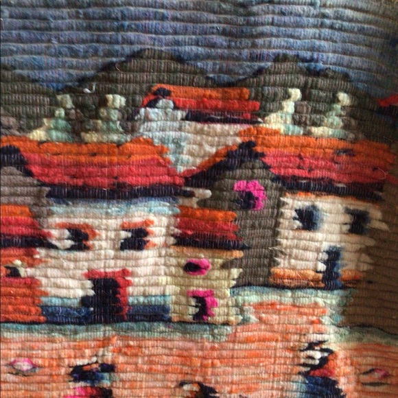 VTG “Ladies & Houses” Hand Woven Wool Wall Tapestry 33” x 34” - Picture 3 of 6
